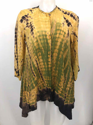 CITRON Yellow Green Multi Dyed Print Button Up Size SMALL (S) Top