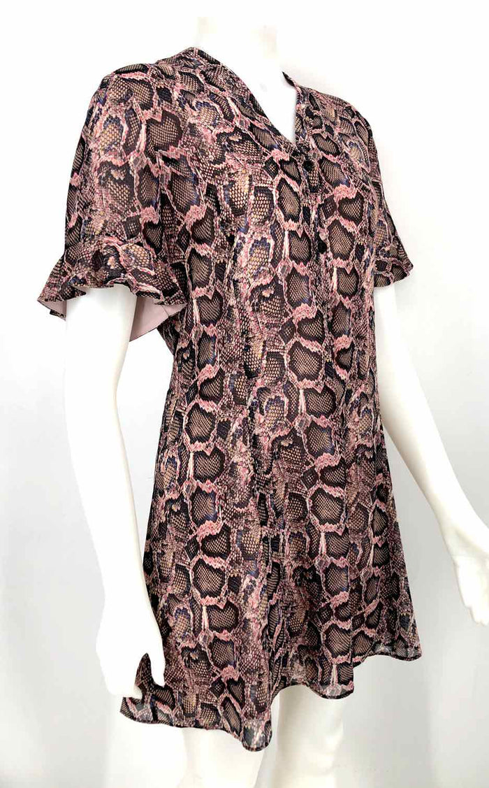 ALL SAINTS Pink Black Multi Reptile Print Short Sleeves Size 8  (M) Dress