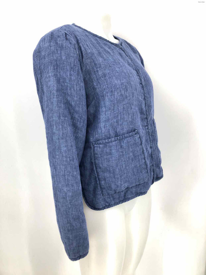 EILEEN FISHER Lt Blue Organic Linen Chambray Snap Up Women Size XXS  (XS) Jacket