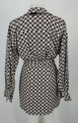 MON RENN White Black Print Longsleeve Size SMALL (S) Dress