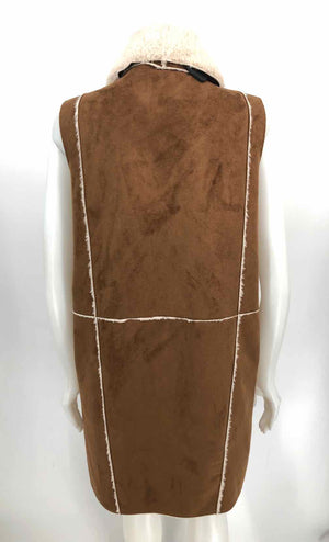 JOHN & JENN Brown Beige Faux Shearling Long Women Size LARGE  (L) Vest