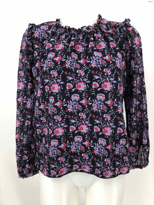 XIRENA Black Lavender & Red Floral Blouse Size X-SMALL Top