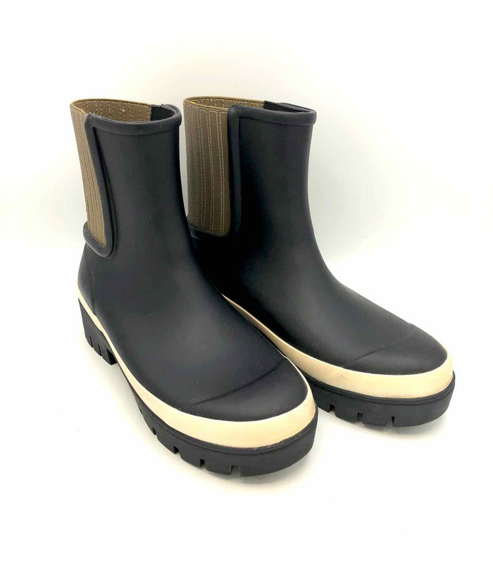 TORY BURCH Black Tan Rubber Rainboot Shoe Size 7 Boots