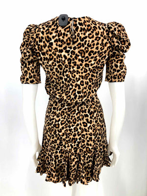 VERONICA BEARD Brown Black Silk Blend Leopard/Cheetah Puff Sleeves Dress