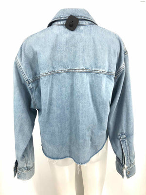 A GOLD E Lt Blue Denim Frayed Edges Women Size SMALL (S) Jacket