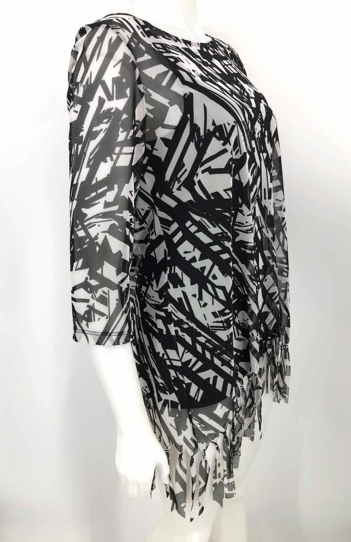 JOSEPH RIBKOFF Black Lt Gray Mesh Print 3/4 Sleeve Size 8  (M) Top