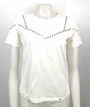 MAJE White Silver Studded Short Sleeves Size SMALL (S) Top