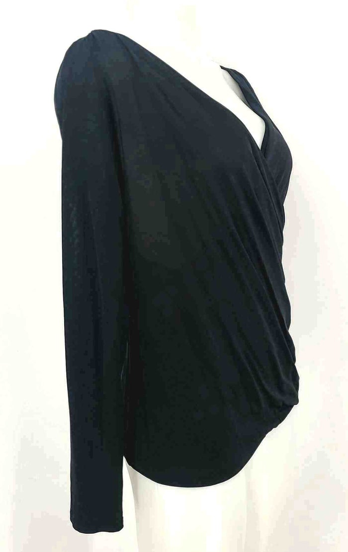 RALPH LAUREN Black Silk Blend Ruched Longsleeve Size LARGE  (L) Top