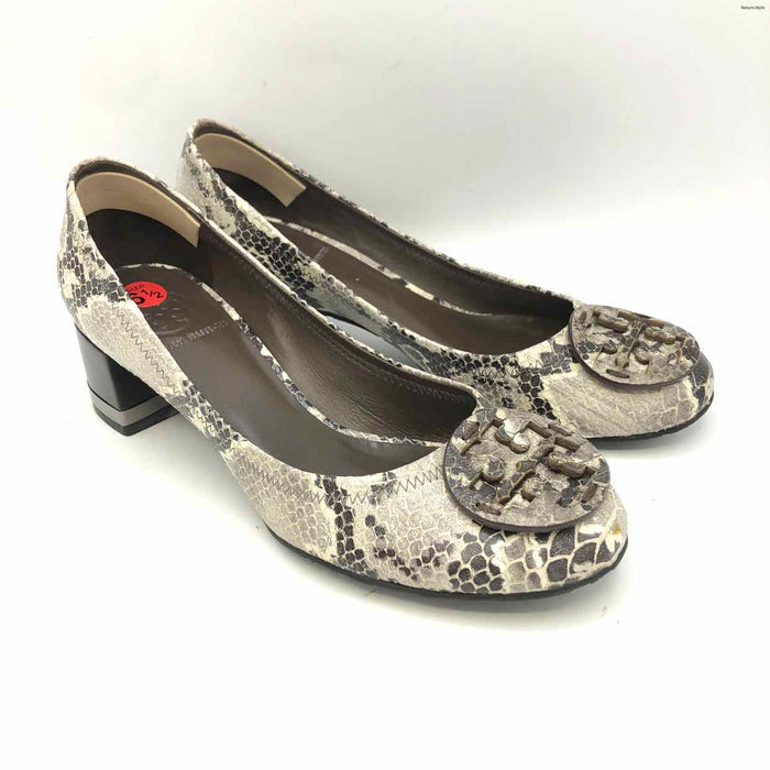 TORY BURCH Gray Snake Print 1.5" Chunky Heel Shoe Size 6-1/2 Shoes