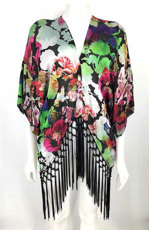 JOSEPH RIBKOFF Green Pink Multi Floral Print Wrap Size 8  (M) Top