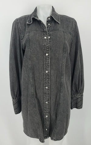 GANNI Charcoal Denim Collar Longsleeve Size 42 Dress