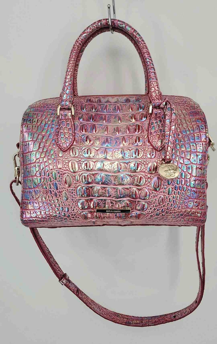 BRAHMIN Pink Multi-Color Leather Mock Croc Satchel Purse