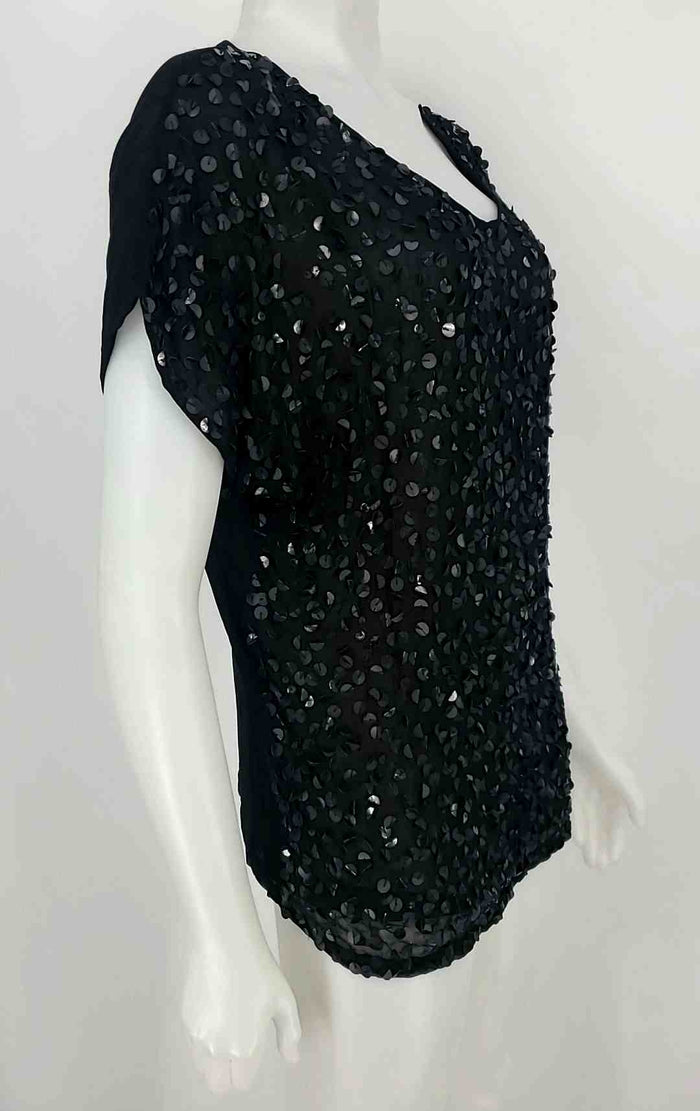 TBAGS LOS ANGELES Black Viscose Sequin Trim Short Sleeves Size LARGE  (L) Top