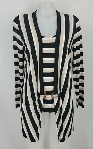 JOSEPH RIBKOFF Black & White Beige Striped Top & Wrap Size 10  (M) 2PC Set