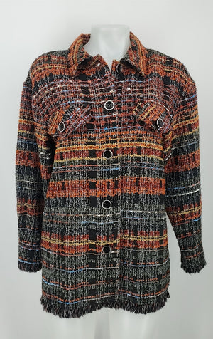 FRANK LYMAN Orange Black Multi Tweed Collar Longsleeve Women Size 8  (M) Jacket