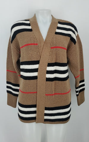 ALISON SHERI Tan Black & White Knit Cardigan Longsleeve Size X-SMALL Sweater