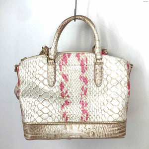 BRAHMIN Beige Pink Embossed leather Dyed Print Tote w/Adjustible Strap 11" Purse