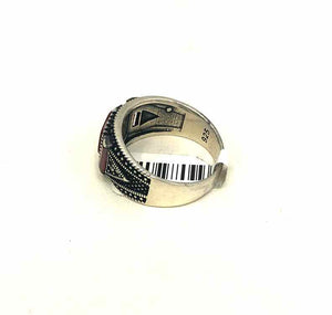 Orange Sterling & Markasite Art Deco ss Ring sz11