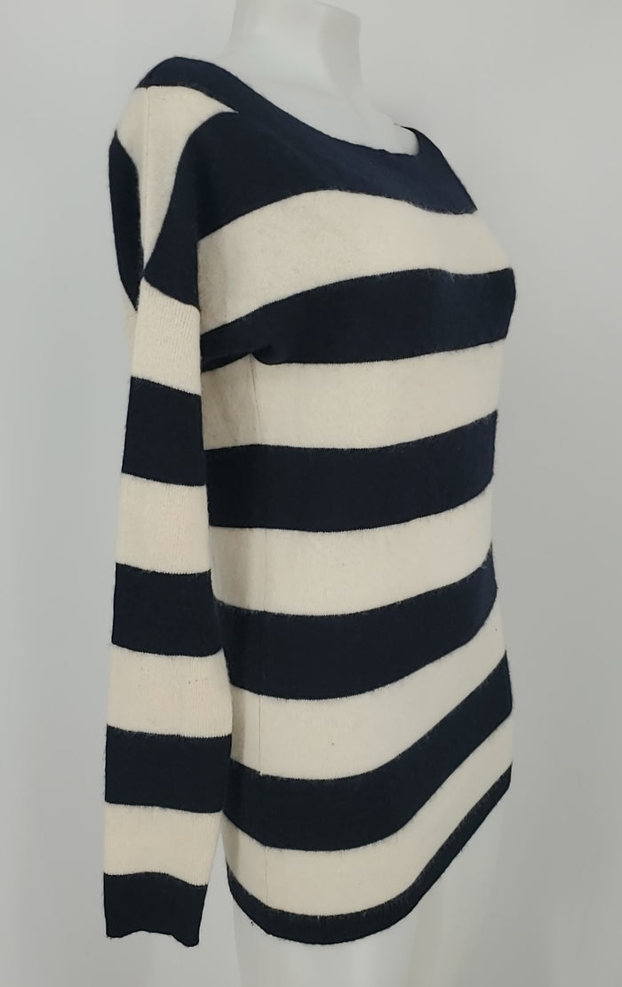 CLUB MONACO Navy White Cashmere Striped Longsleeve Size MEDIUM (M) Sweater