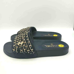 CHANEL Navy Gold Made in Italy Sandal Shoe Size 37 US: 7 Shoes