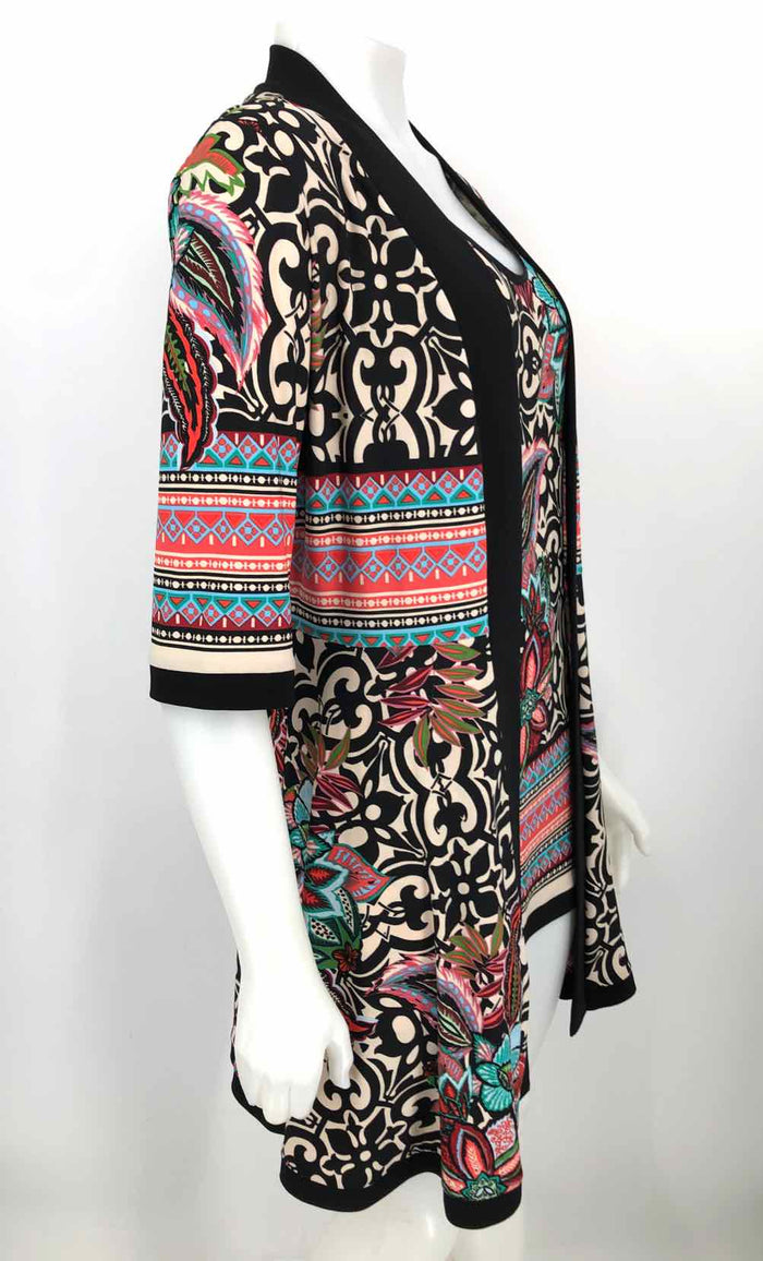 JOSEPH RIBKOFF Black & Blue Pink Multi Print Top & Wrap Size 10  (M) Top Set