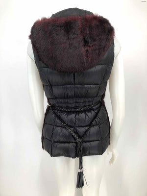 MISS SIXTY Burgundy Black Faux Fur Quilted Zip Front Women Size X-SMALL Vest