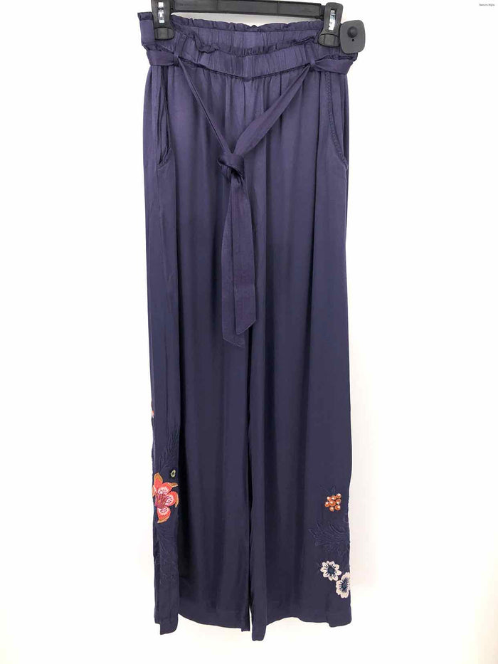 JOHNNY WAS Purple Multi-Color Satin Embroidered Floral Wide Leg Pants