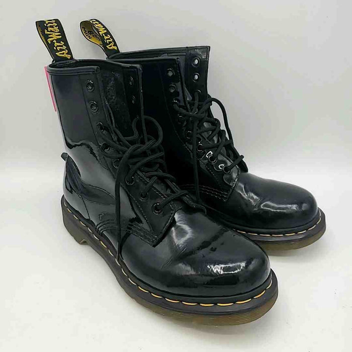 DR. MARTENS Black Patent Leather Combat Shoe Size 8 Boots