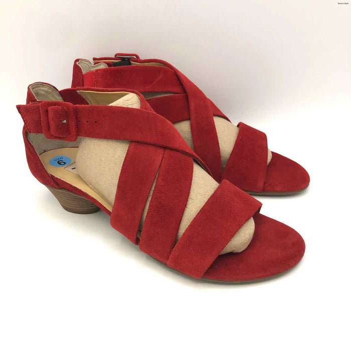 PAUL GREEN Red Suede Leather Sandal 1.25" Heel Shoe Size 6 Shoes