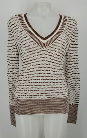 VERONICA BEARD White Brown Knit Longsleeve Size LARGE  (L) Sweater