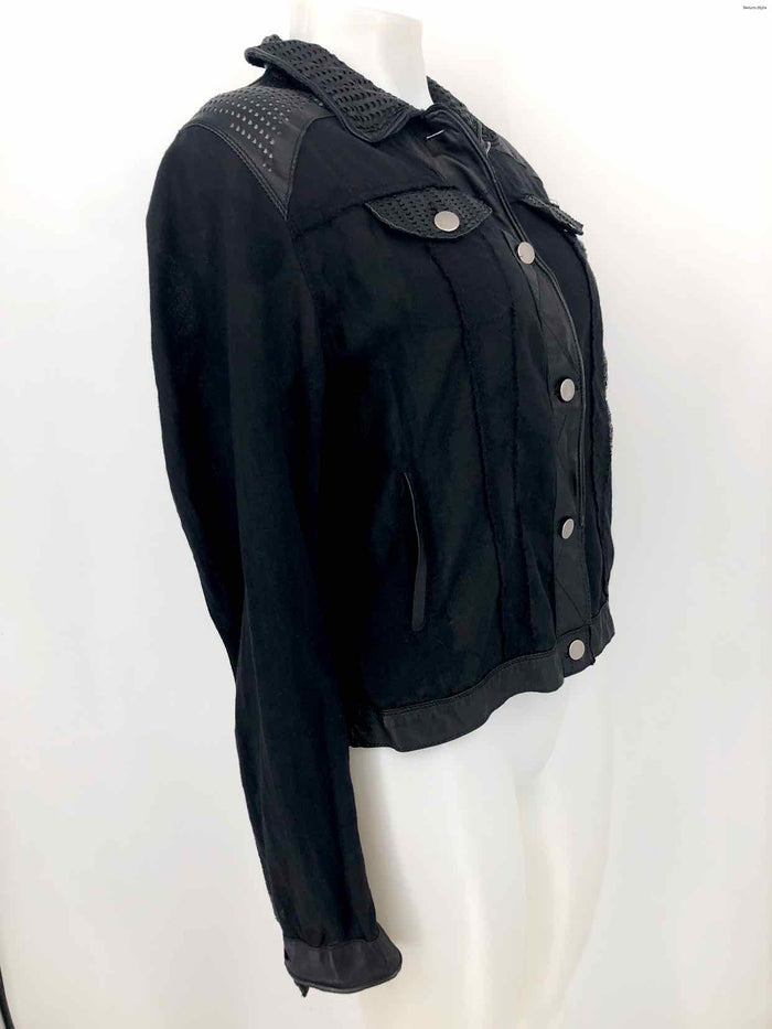 JAKETT Black Leather Trim Perforated Buttons Women Size LARGE  (L) Jacket