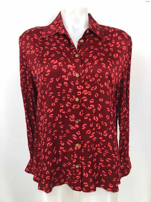 FARM RIO Burgundy Red Animal Print Shirt Size X-SMALL Top