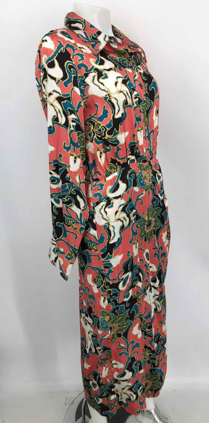 CLEOBELLA Pink & Black White Multi Abstract Floral Midi Size LARGE  (L) Dress