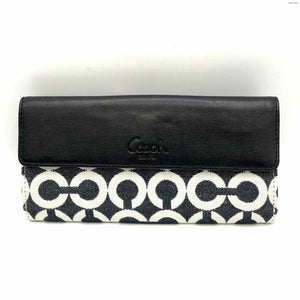 COACH Black & White Lt Blue Monogram Fold Over Wallet