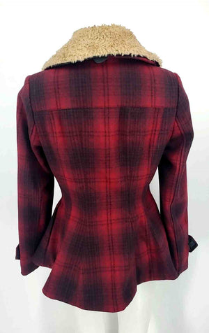 ELEVENSES - ANTHROPOLOGIE Red Black Furry Trim Women Size 8  (M) Jacket