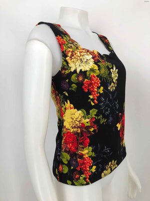 JOSEPH RIBKOFF Black Yellow & Red Floral Print 2 Pc Size 8  (M) Top Set