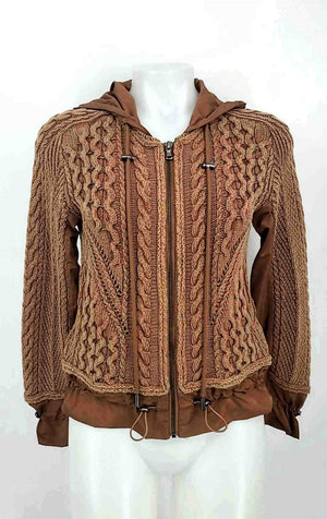 KOBI HALPERIN Brown Cotton Knit Zip Front Women Size X-SMALL Jacket