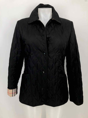 BURBERRY Black Tan Quilted Snap Up Women Size X-SMALL Jacket