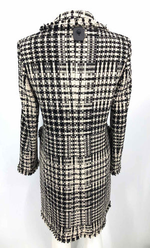 MARVIN RICHARDS Beige Black Wool Blend Tweed Overcoat Women Size 6  (S) Jacket