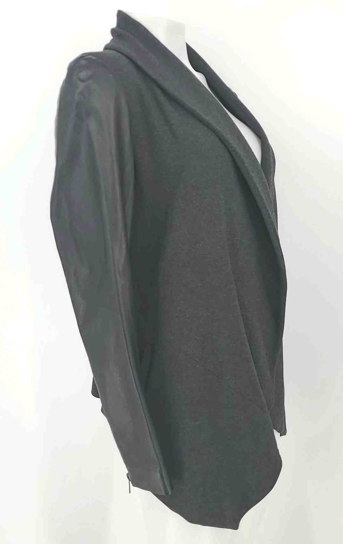 THEORY Gray Black Leather Trim Drape Front Women Size Petite (S) Jacket