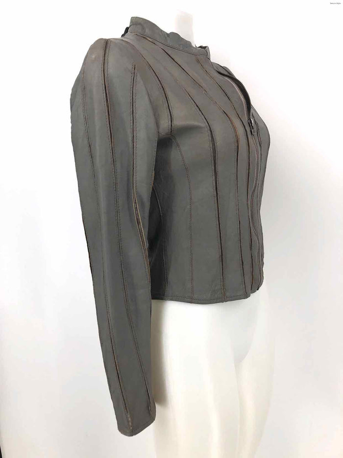 BANO EE MEE Gray Leather Stripe Zip Front Women Size 6  (S) Jacket