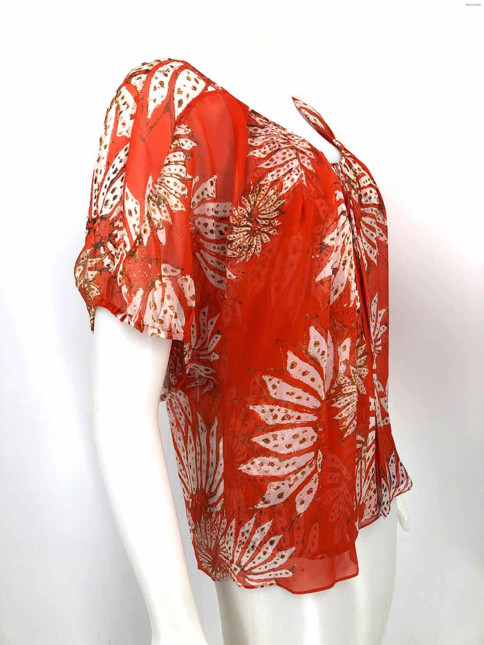 DVF - DIANE VON FURSTENBERG Orange White Silk Abstract Floral Size 4  (S) Top