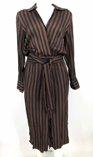 REISS Brown Black Striped Midi Length Size 4  (S) Dress