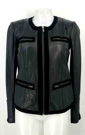 VEDA Black Leather Zip Up Longsleeve Women Size MEDIUM (M) Jacket