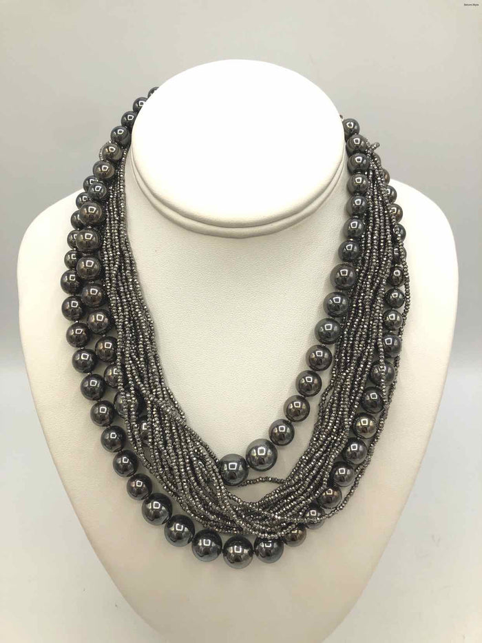 ALICE CAVINESS Gray Beaded Vintage Multi-Strand 15"-18" Necklace