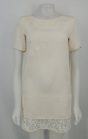 THEORY Ivory Embroidered Short Sleeves Size 2  (XS) Dress