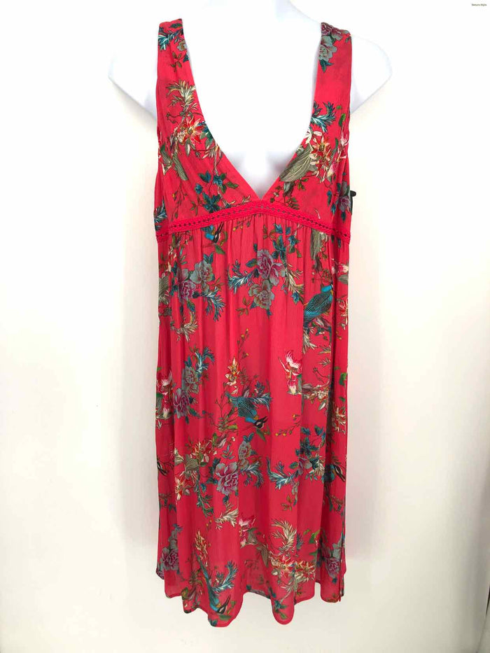 JOHNNY WAS Pink Green Multi Floral Print Midi Length Size X-LARGE Dress