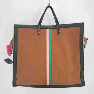 CLARE V Brown Green & Black Pink suede Pre Loved Stripe Tote 15" 6" 13" Purse