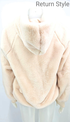 PJ SALVAGE Ivory Furry Zip Up Hoodie Women Size SMALL (S) Jacket