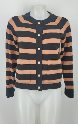 EVEREVE Tan Black Knit Striped Cardigan Size X-SMALL Sweater